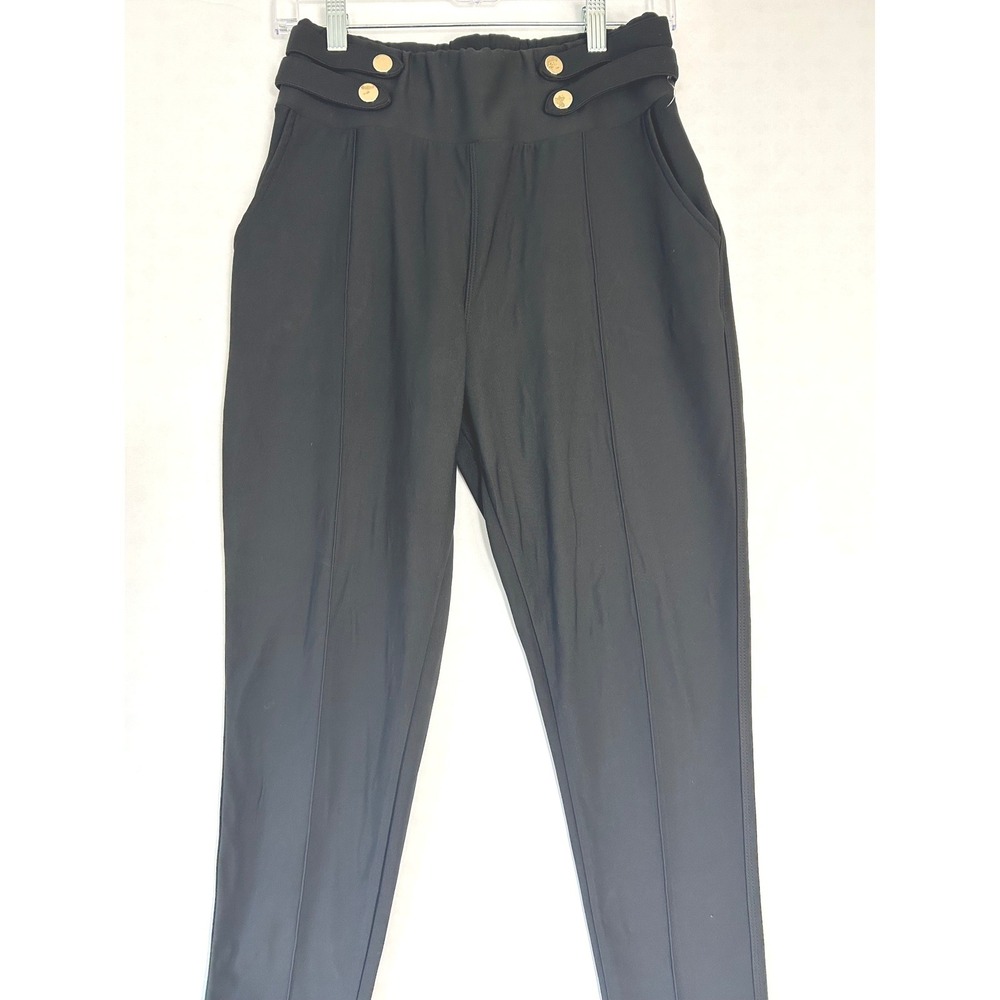 Harper Black High Waisted Sailor Button Trousers Petite Large Pull On Stretch - Picture 2 of 10